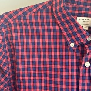 Club Monaco Mens Button Down Slim Fit Collared Long Sleeve Plaid